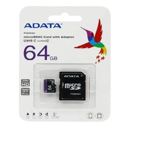 کارت حافظه microSDXC ای دیتا مدل Premier کلاس 10 استاندارد UHS-I U1 به همراه آداپتور SD ظرفیت 64 گیگابایت Adata Premier UHS-I U1 Class 10 microSDXC With Adapter - 64GB