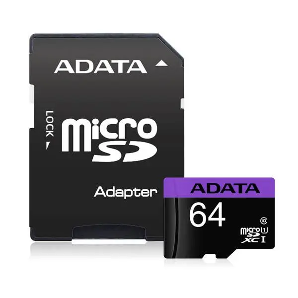 کارت حافظه microSDXC ای دیتا مدل Premier کلاس 10 استاندارد UHS-I U1 به همراه آداپتور SD ظرفیت 64 گیگابایت Adata Premier UHS-I U1 Class 10 microSDXC With Adapter - 64GB