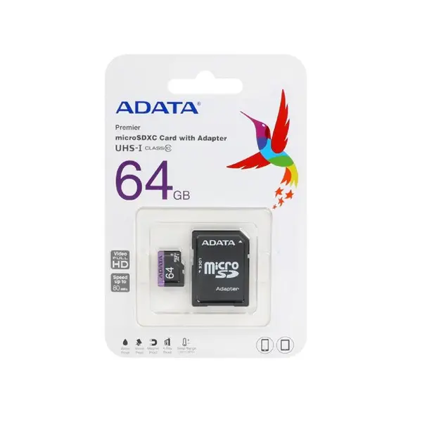 کارت حافظه microSDXC ای دیتا مدل Premier کلاس 10 استاندارد UHS-I U1 سرعت 80MBps ظرفیت 64 گیگابایت به همراه آداپتور SD -