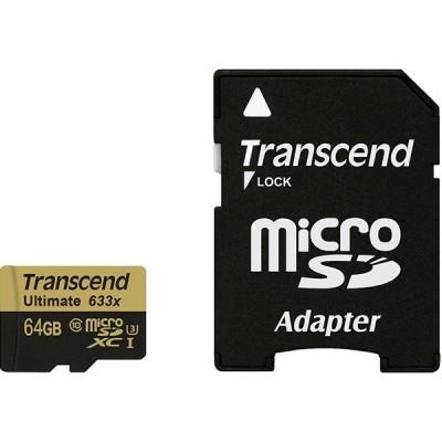 کارت حافظه microSDXC ترنسند مدل Ultimate کلاس 10 استاندارد UHS-I U3 سرعت 95MBps 633X همراه با آداپتور SD ظرفیت 64 گیگابایت Transcend Ultimate UHS-I U3 Class 10 95MBps 633X microSDXC With Adapter - 64GB