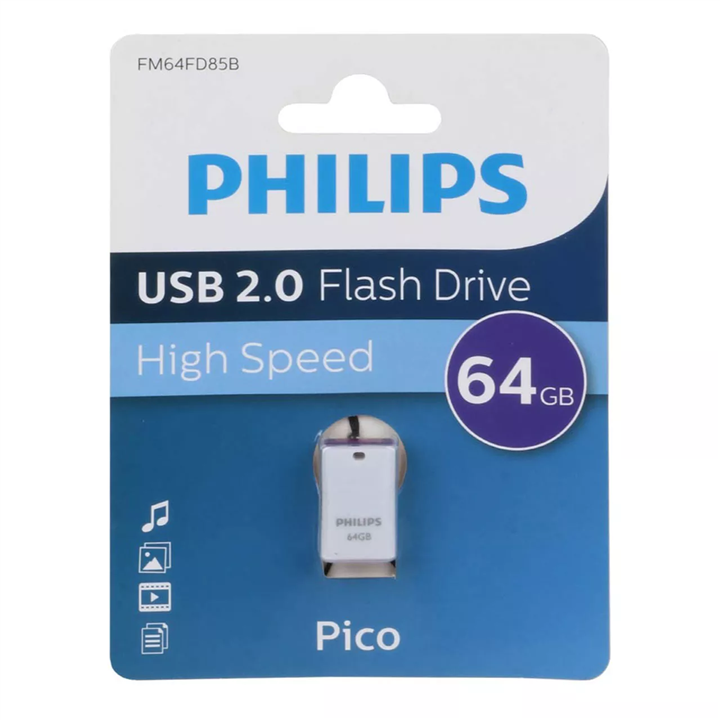 Philips Pico USB 2.0 Flash Memory – 64GB (گارانتی  مادام‌العمر استار مموری) Philips Pico USB 2.0 Flash Memory – 64GB