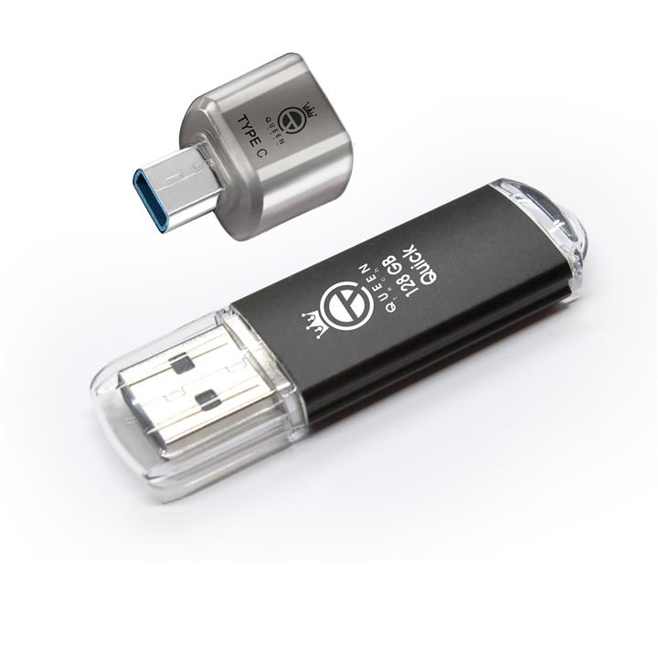 فلش مموری کوئین تک مدل QUICK C-PLUS ظرفیت 64 گیگا بایت به همراه مبدل usb-c otg -