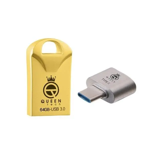 فلش مموری کوئین تک مدل RACE USB3 C-PLUS ظرفیت 64 گیگابایت به همراه مبدل USB-C OTG -