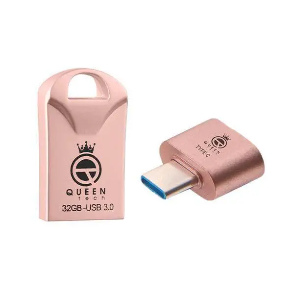 فلش مموری کوئین تک مدل RACE USB3 C-PLUS ظرفیت 32 گیگابایت به همراه مبدل USB-C OTG -