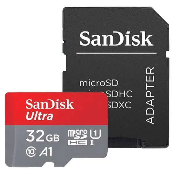 Sandisk کارت حافظه microSDHC سن دیسک مدل Ultra A1 کلاس 10 استاندارد UHS-I سرعت 98MBps ظرفیت 32 گیگابایت به همراه آداپتور SD