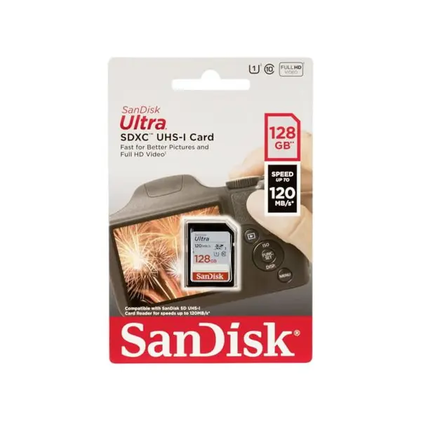 کارت حافظه SANDISK مدل Ultra سری SDSDUN4-128G-GN6IN SanDisk Ultra UHS-I U1 Class 10 120MBps SDHC - 128GB - 3