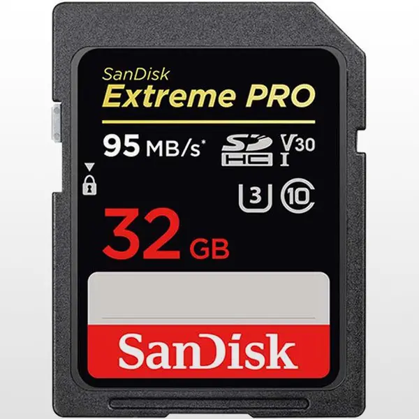 کارت حافظه SD ظرفیت 32 گیگابایت سن دیسک سرعت 633X Extreme Pro – 95MBps Sandisk 32GB Extreme Pro UHS-1 U3 Class10 95MB/s 633X FullHD SDHC Card - 5