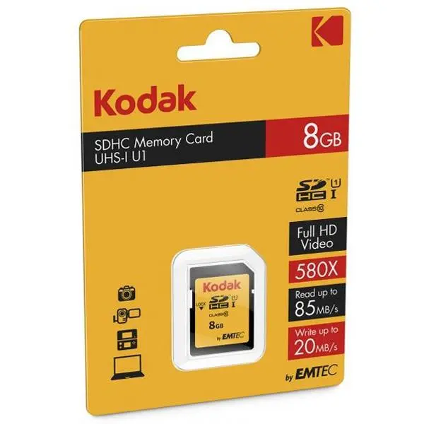 کارت حافظه SDHC امتک کداک کلاس 10 استاندارد UHS-I U1 سرعت 85MBps 580X ظرفیت 8 گیگابایت Emtec Kodak UHS-I U1 Class 10 85MBps 580X SDHC - 8GB