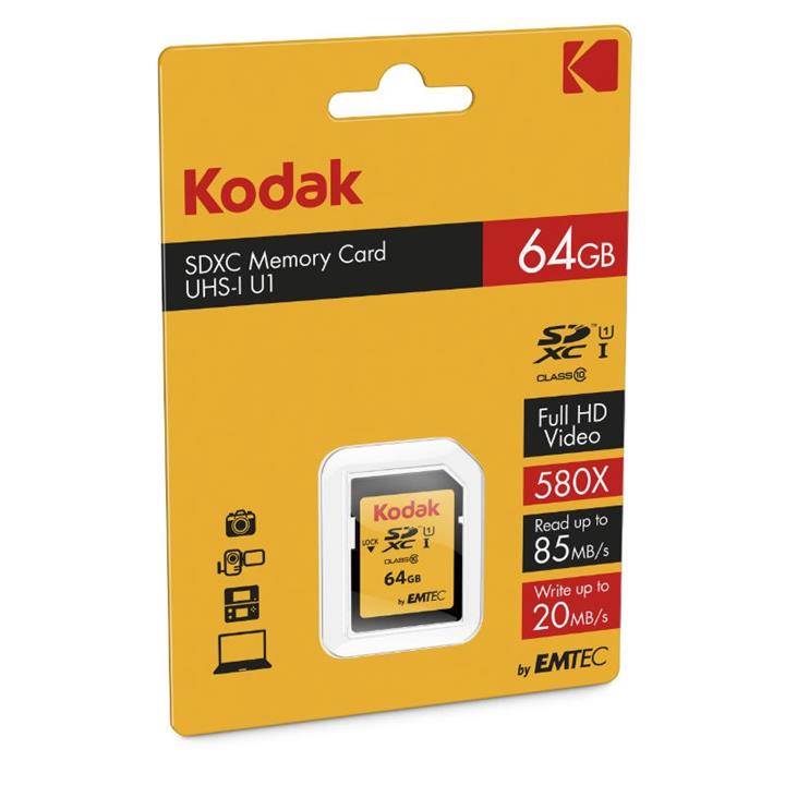 کارت حافظه SDHC امتک کداک کلاس 10 استاندارد UHS-I U1 سرعت 85MBps 580X ظرفیت 64 گیگابایت Emtec Kodak UHS-I U1 Class 10 85MBps 580X SDXC - 64GB