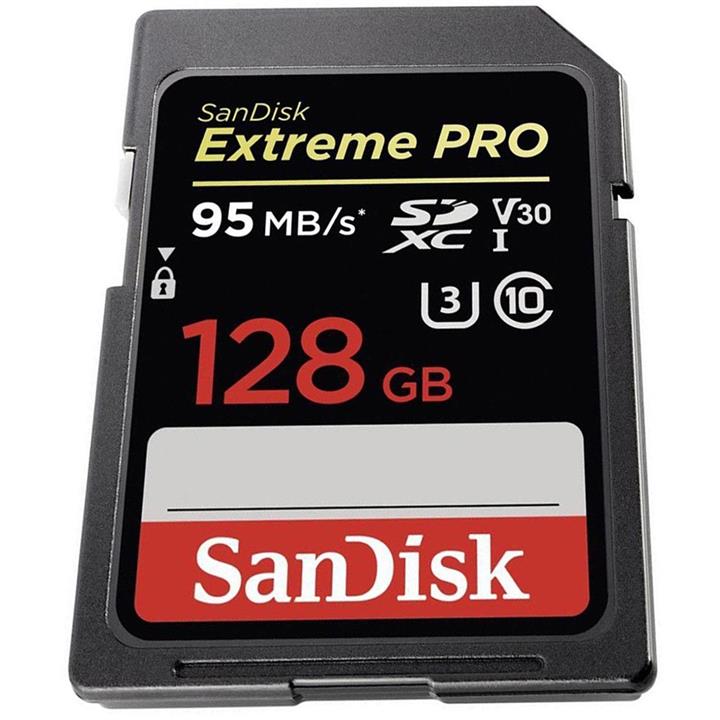 کارت حافظه SDXC سن دیسک مدل Extreme Pro V30 کلاس 10 استاندارد UHS-I U3 سرعت 633X 95MBps ظرفیت 128 گیگابایت SanDisk Extreme Pro V30 Class 10 UHS-I U3 633X 95MBps SDXC - 128GB