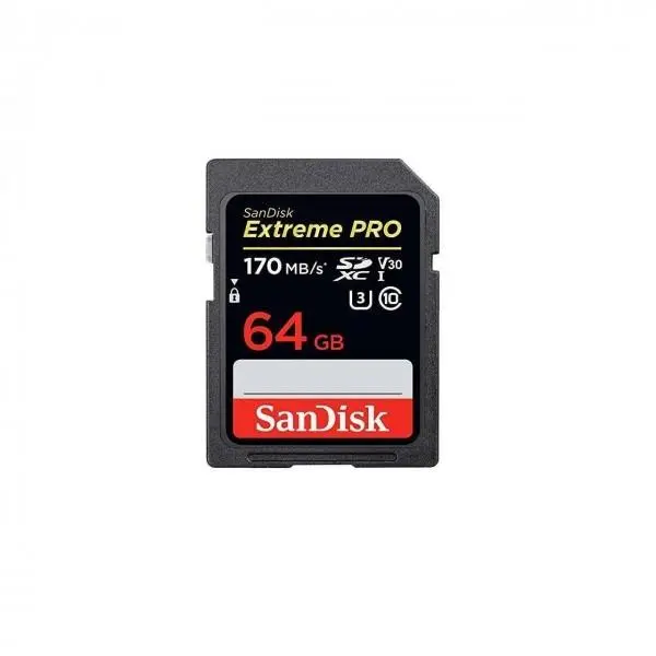 کارت حافظه SanDisk 64GB Extreme SDXC UHS-I Card C10 U3 4K کارت حافظه SDXC سن دیسک مدل Extreme Pro V30 کلاس 10 استاندارد UHS-I U3 سرعت 170mbps ظرفیت 64 گیگابایت