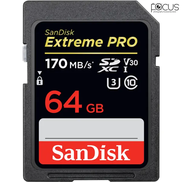 کارت حافظه SanDisk 64GB Extreme SDXC UHS-I Card C10 U3 4K کارت حافظه SDXC سن دیسک مدل Extreme Pro V30 کلاس 10 استاندارد UHS-I U3 سرعت 170mbps ظرفیت 64 گیگابایت