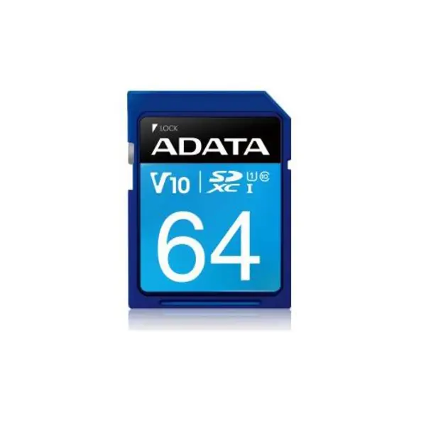 کارت حافظه SDXC ای دیتا مدل Premier V10 کلاس 10 استاندارد UHS-I U1 سرعت 100MBps ظرفیت 64 گیگابایت