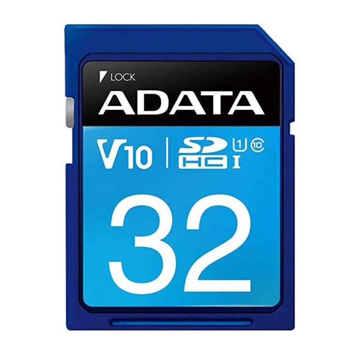 کارت حافظه‌ SDXC ای دیتا مدل Premier V10 کلاس 10 استاندارد UHS-I U1 سرعت 100MBps ظرفیت 32 گیگابایت ADATA Premier V10 32GB SDHC CARD