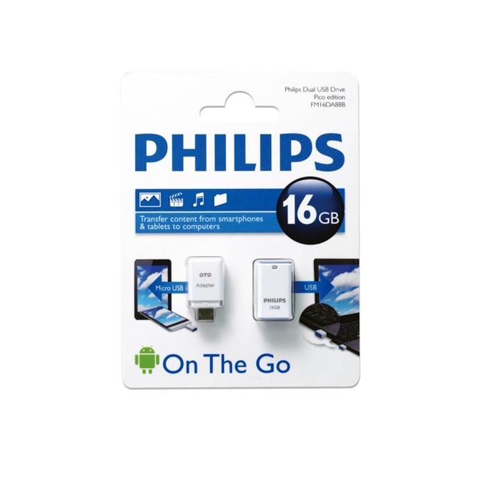 فلش مموری USB فیلیپس مدل پیکو ادیشن FM32DA88B/97 ظرفیت 16 گیگابایت همراه با مبدل OTG Philips Pico Edition FM16DA88B/97 USB 2.0 Flash Memory With OTG Adapter - 16GB