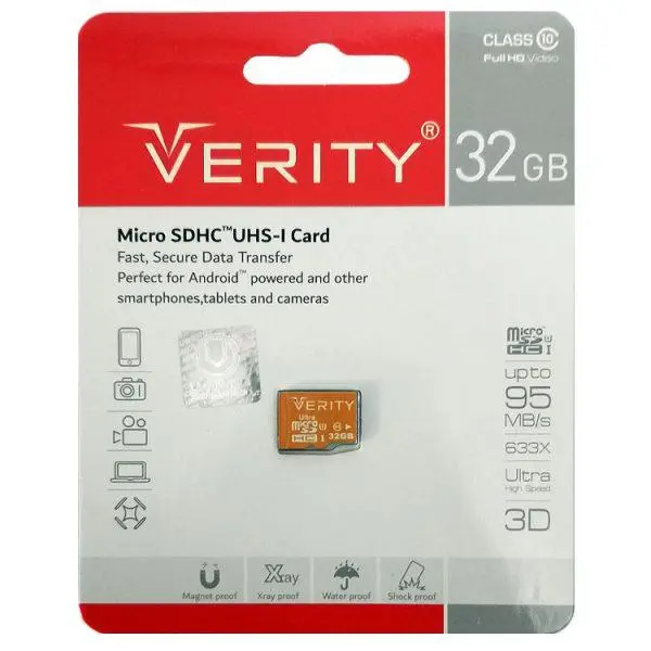 رم میکرو ۳۲ گیگ وریتی Verity U106 U1 95MB/s بدون خشاب