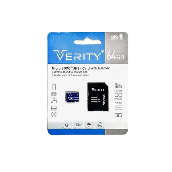 کارت حافظه میکرو اس دی وریتی مدل Verity U3 533X ظرفیت ۶۴ گیگابایت کد ۴۱۰۳