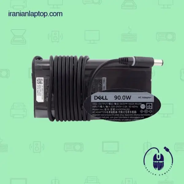 شارژر لپ تاپ DELL 90W 19.5V 4.62A فیش ۷.۴×۵.۰ میلی متر مدل فت ضخیم