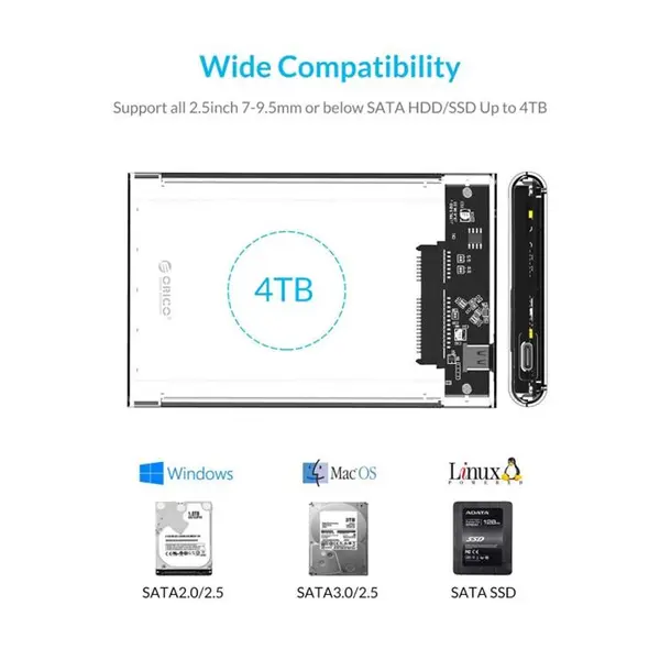 باکس هارد اینترنال به اکسترنال اوریکو Orico 2.5 inch Type-C Hard Drive Enclosure 2139C3-G2 Orico 2139C3G2 USB 3.1 2.5" HDD Case