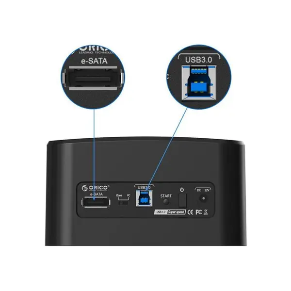 Orico SATA to USB3.0 and eSATA External Hard Drive Dock for 2.5/3.5inch HDD/SSD with 1 to 1 Clone - 2