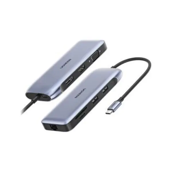 هاب 2 پورت Type C به 3.0 USB با یک پورت HDMI و VGA و DisplayPort و LAN و درگاه کارت حافظه با قابلیت PD یوگرین CM274