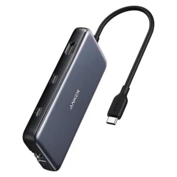 هاب 2 پورت Type C به USB 3.1 با یک پورت Type C و یک پورت HDMI و LAN و درگاه کارت حافظه با قابلیت PD انکر 555 A8383 ANKER 555 USB 3.1 Type C HUB, 2 Port With 1 HDMI Port1 Type C PortGigabit LANPower Deliv