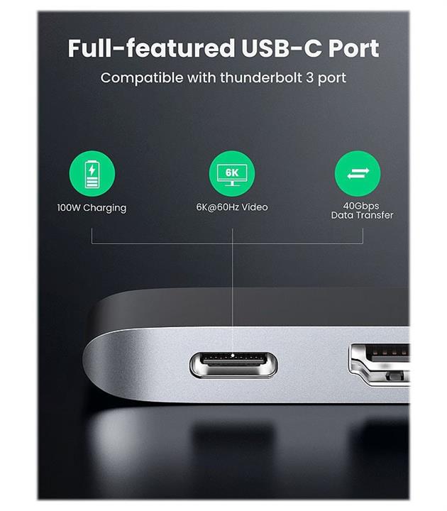 هاب 3 پورت Type C به USB 3.0 با یک پورت HDMI یوگرین 60559 CM251 Ugreen CM251 USB 3.0 Hub, 2 Port With 1 HDMI Port