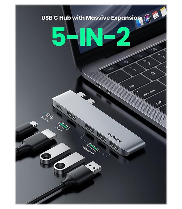 هاب 3 پورت Type C به USB 3.0 با یک پورت HDMI یوگرین 60559 CM251 Ugreen CM251 USB 3.0 Hub, 2 Port With 1 HDMI Port