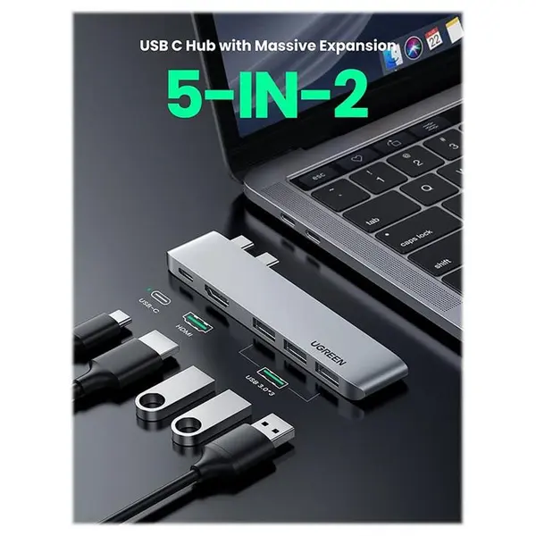 هاب 3 پورت Type C به USB 3.0 با یک پورت HDMI یوگرین 60559 CM251 Ugreen CM251 USB 3.0 Hub, 2 Port With 1 HDMI Port