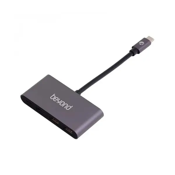 هاب 4 پورت Type C به USB 3.0 - 2.0 همراه آداپتور با قابلیت PD بیاند BA-404 Beyond BA404 USB Type C HUB, 3 PortPower Delivery