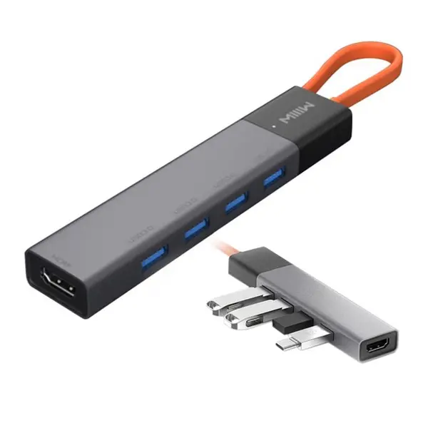 هاب 5 پوت شیائومی Miwu Type-C docking station HUB USB3.0*4+HDMI MWCMA02