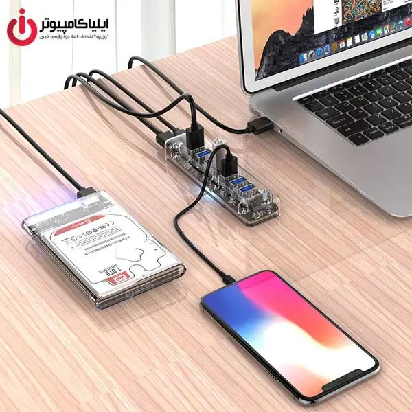 هاب هفت پورت یو اس بی شفاف رومیزی اریکو مدل F7U-U3 ORICO F7U-U3 7Port USB3.0 Transparent Clear HUB - 4
