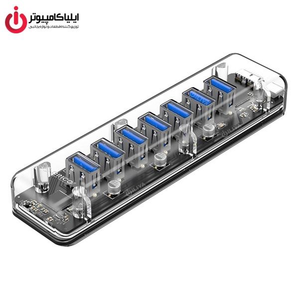 هاب هفت پورت یو اس بی شفاف رومیزی اریکو مدل F7U-U3 ORICO F7U-U3 7Port USB3.0 Transparent Clear HUB