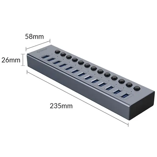 هاب USB3.0 فلزی 13 پورت ORICO BT2U3-13AB Orico BT2U313AB USB 3.0 Hub, 13 Port With Power Switch & Adapter - 4