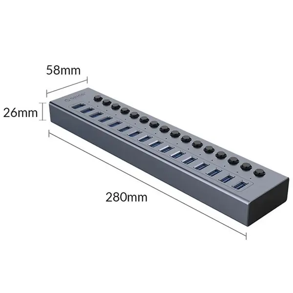 هاب USB3.0 فلزی 16 پورت ORICO BT2U3-16AB Orico BT2U316AB USB 3.0 Hub, 16 Port With Power Switch & Adapter