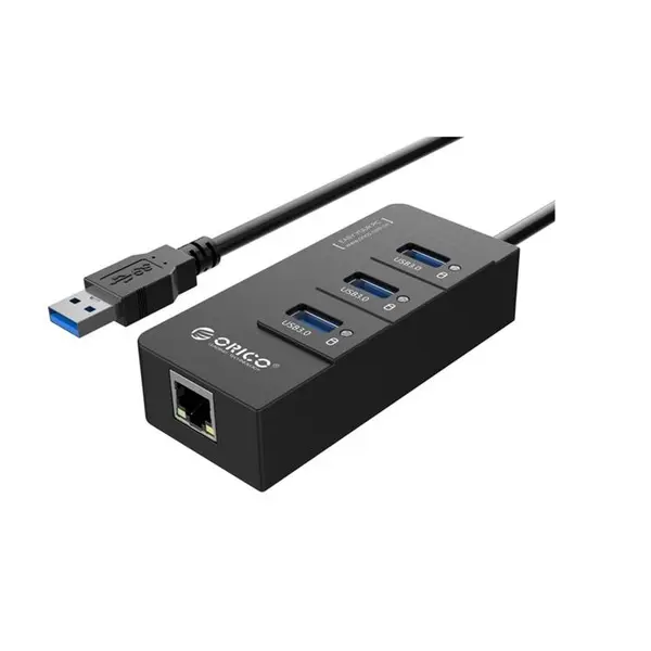 هاب USB 3.0 سه پورت همراه با پورت RJ45 اوریکو مدل HR01-U3 Orico HR01-U3 3-Port USB 3.0 Hub with RJ45 Port