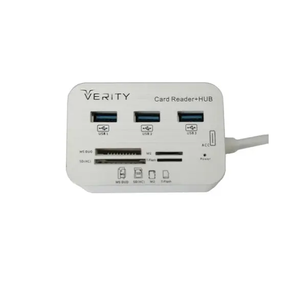 هاب چند کاره USB به USB 3.0 / SD card / MS card / M2 card / TF card وریتی مدل H408 Verity H408 USB 3.0 High Speed 3Port Hub
