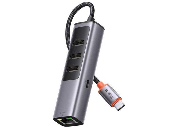 هاب تایپ‌سی با 5 پورت مک‌دودو MCDODO USB-C USB3.0x3+PD100WxRJ45 HU-111