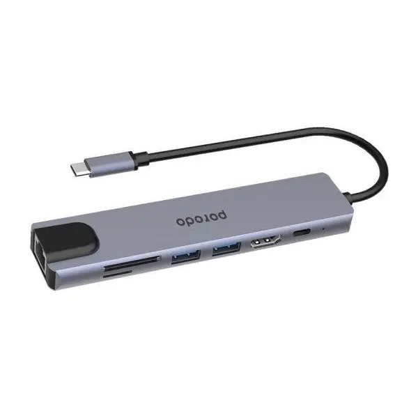 هاب تایپ سی 7 پورت پورودو Porodo 7 in 1 Aluminum USB-C Hub PD-4K71C