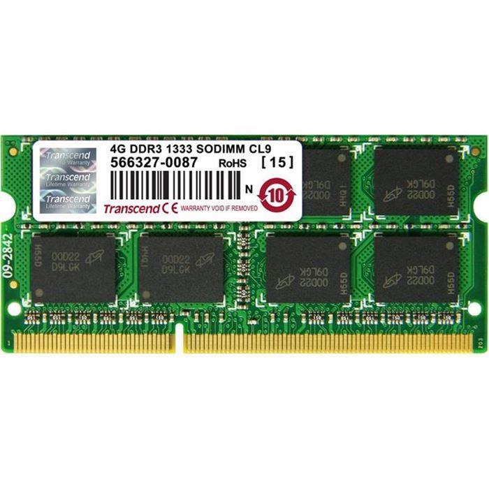 رم لپ تاپ ترنسند مدل DDR3 1333 Mhz SODIMM ظرفیت 4 گیگابایت Transcend DDR3 1333 MHz SODIMM RAM - 4GB