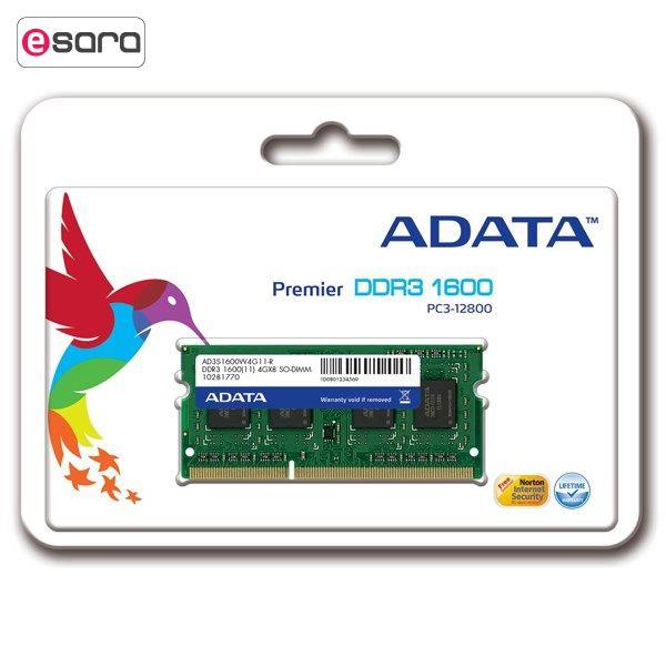 رم لپ‌تاپ ای دیتا مدل Premier DDR3 1600MHz  ظرفیت 4 گیگابایت ADATA Premier DDR3 1600MHz Notebook Memory - 4GB