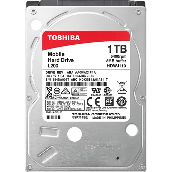 هارد لپ تاپ TOSHIBA L200 1TB 5400Rpm 8MB Buffer SATA3 Laptop HDD -