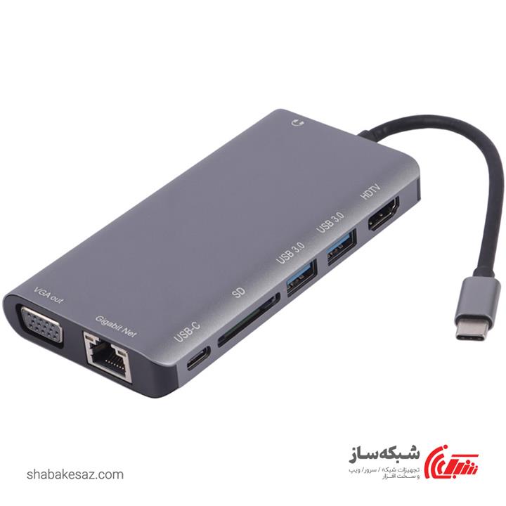 هاب Type C کی نت K-Net K-MFCMS908 خروجی HDMI و VGA و USB 3.0