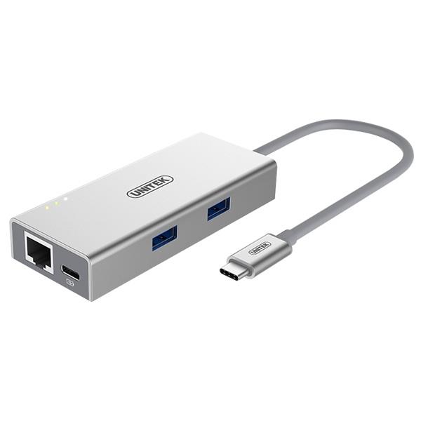 هاب USB 3 Type-C دو پورت به همراه پورت شبکه یونیتک مدل Y-9106                                         Unitek Y-9106 2 Port USB 3.0 Aluminium Hub + Ethernet Converter -