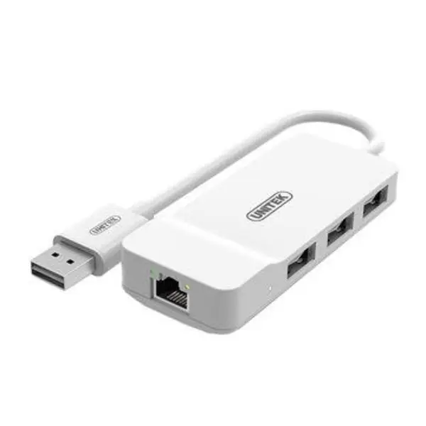 هاب و شارژر USB سه پورت با تبدیل شبکه یونیتک مدلY-1470 Unitek Y-1470 3Port USB Hub With Ethernet Converter