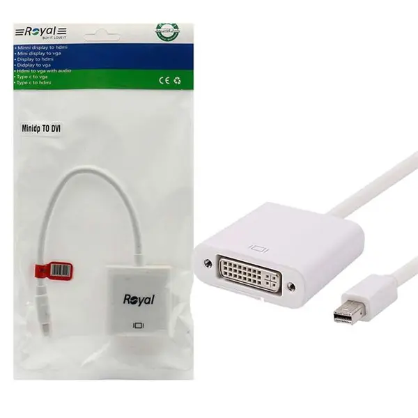 کابل و مبدل تبدیل Mini Display To DVI رویال Royal