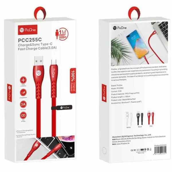 کابل شارژ تایپ سی پرووان مدل PCC255C ProOne PCC255C TYPE C Charging Cable - 5