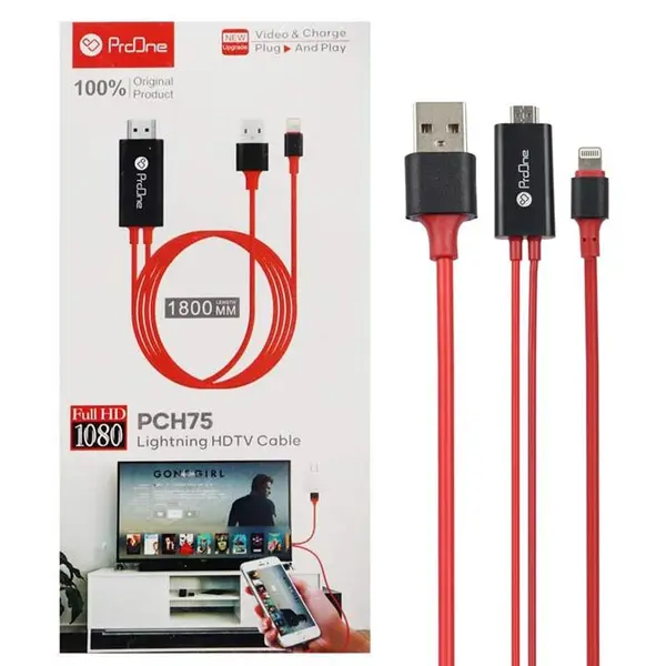 کابل تبدیل ProOne PCH75 Lightning to HDMI 1/8m ProOne PCH75 Lightning to HDMI model 1.8 meters
