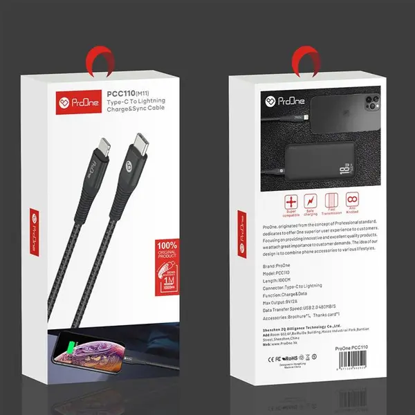 کابل تبدیل USB-C به لایتنینگ پرووان مدل PCC110 M11 طول 1متر ProOne PCC110 M11 USB-C To Lightning Cable 1M