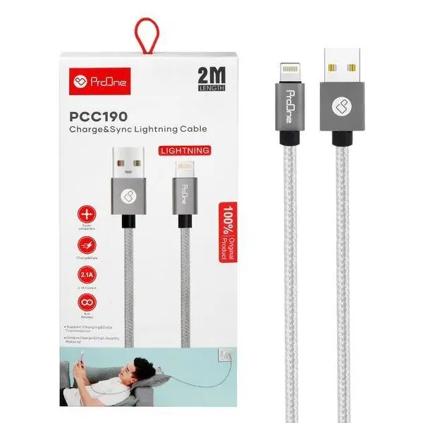 کابل تبدیل USB به لایتنینگ پرووان مدل PCC190 طول 2 متر ProOne PCC190 USB To lightning Cable 2M - 5